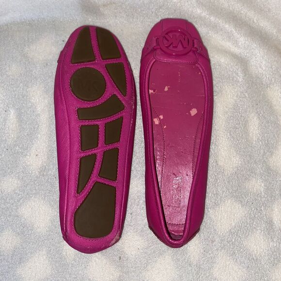 Michael Kors 7M Fulton Moccasin Pink Leather Round Toe Ballet Flat Shoe MK Logo - Picture 6 of 11